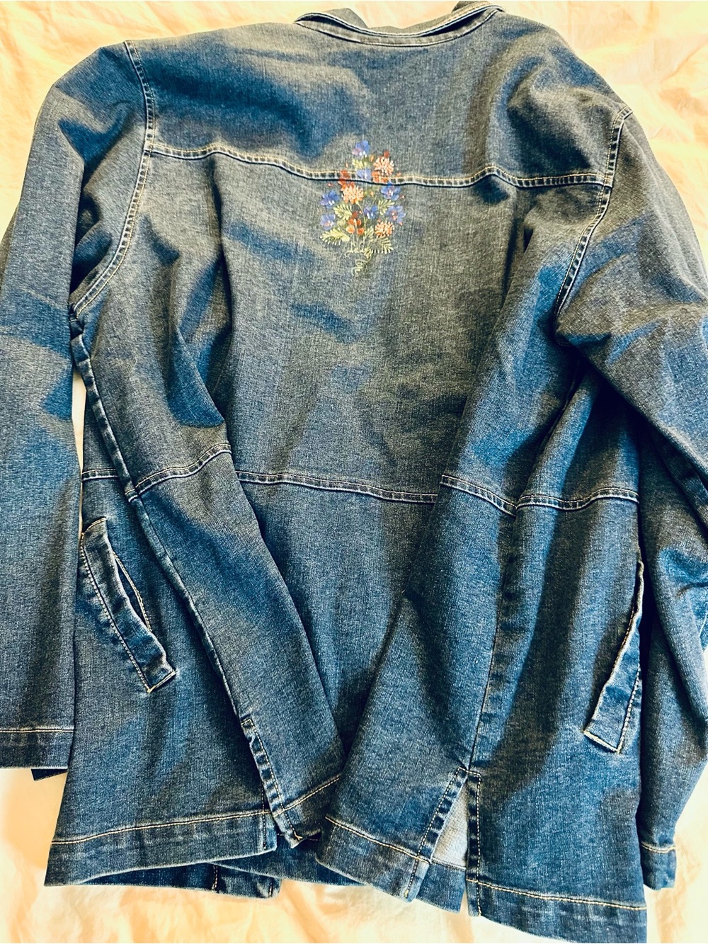 Embroidered Floral Blue Denim Jacket by Focus - Picture 3 of 4